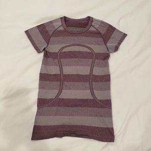 Purple striped short sleeve lululemon swiftly tech size 6